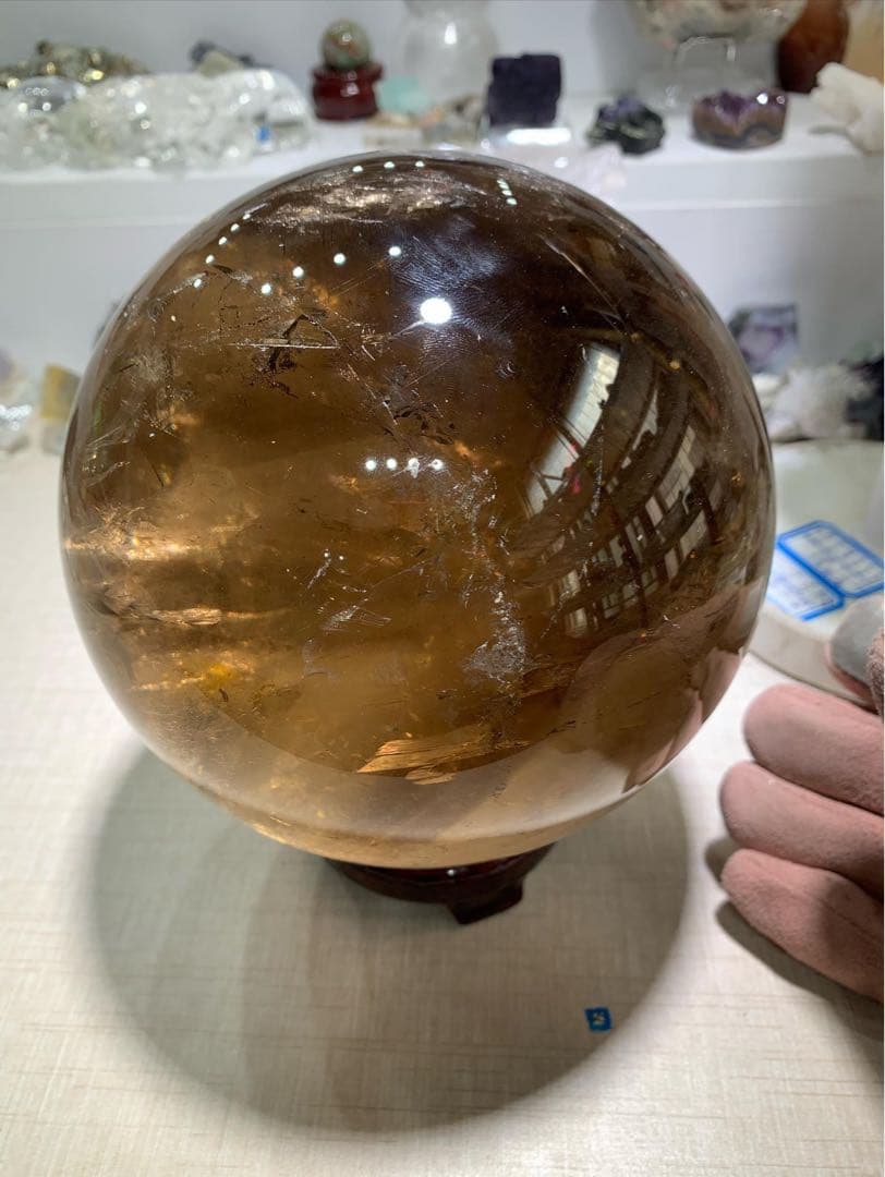 【極上品】特大玉　ブラジル産 スモーキークォーツ スフィア 丸玉　約14cm 虹