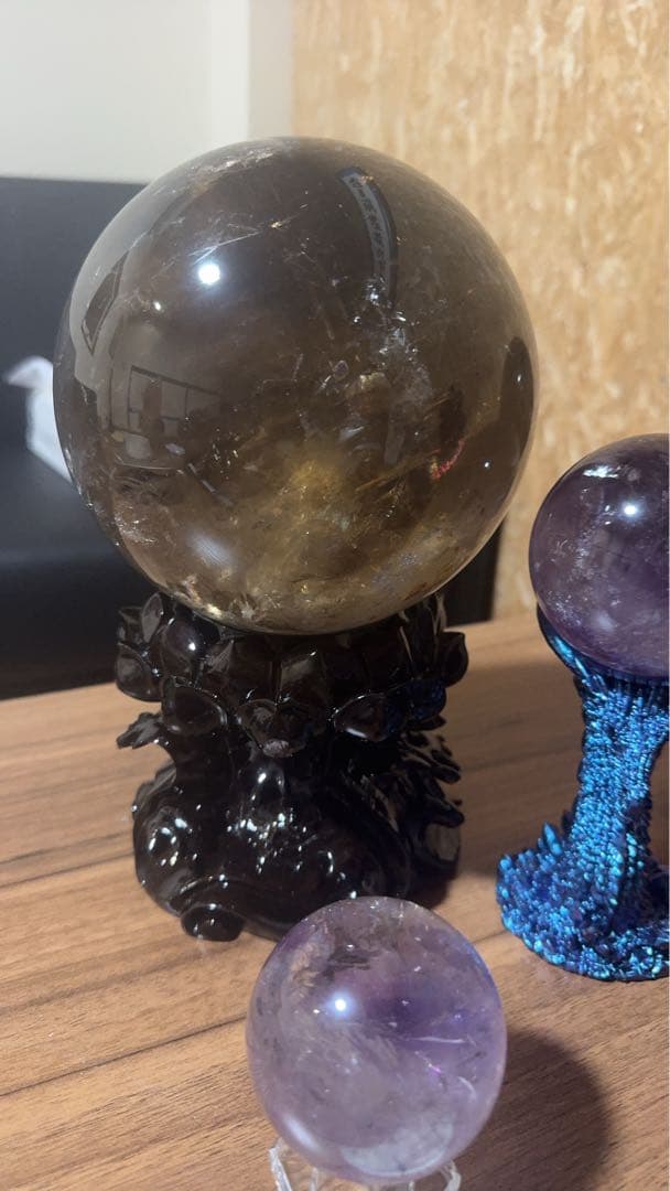 【極上品】特大玉　ブラジル産 スモーキークォーツ スフィア 丸玉　約14cm 虹