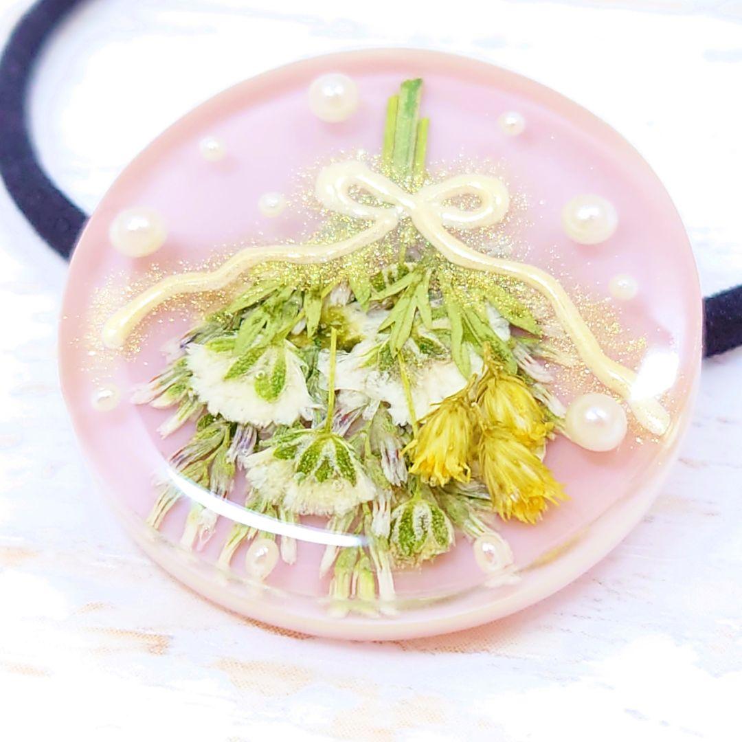 スワッグ✿ヘアゴム ハンドメイド レジン パステルブラウン ネックレス 押し花