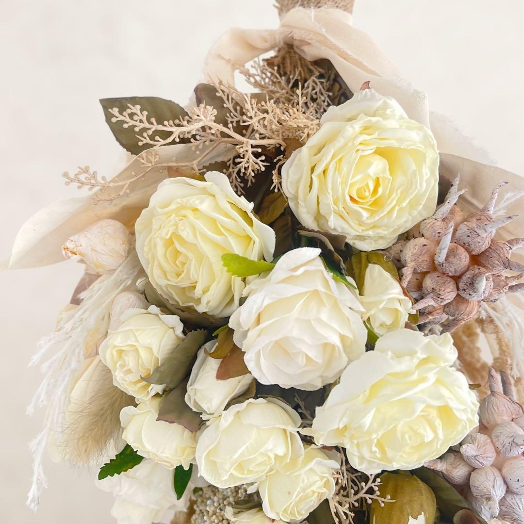 【光触媒加工】ナチュラルドライスタイルスワッグ｜ホワイトローズとプロテアスワッグ