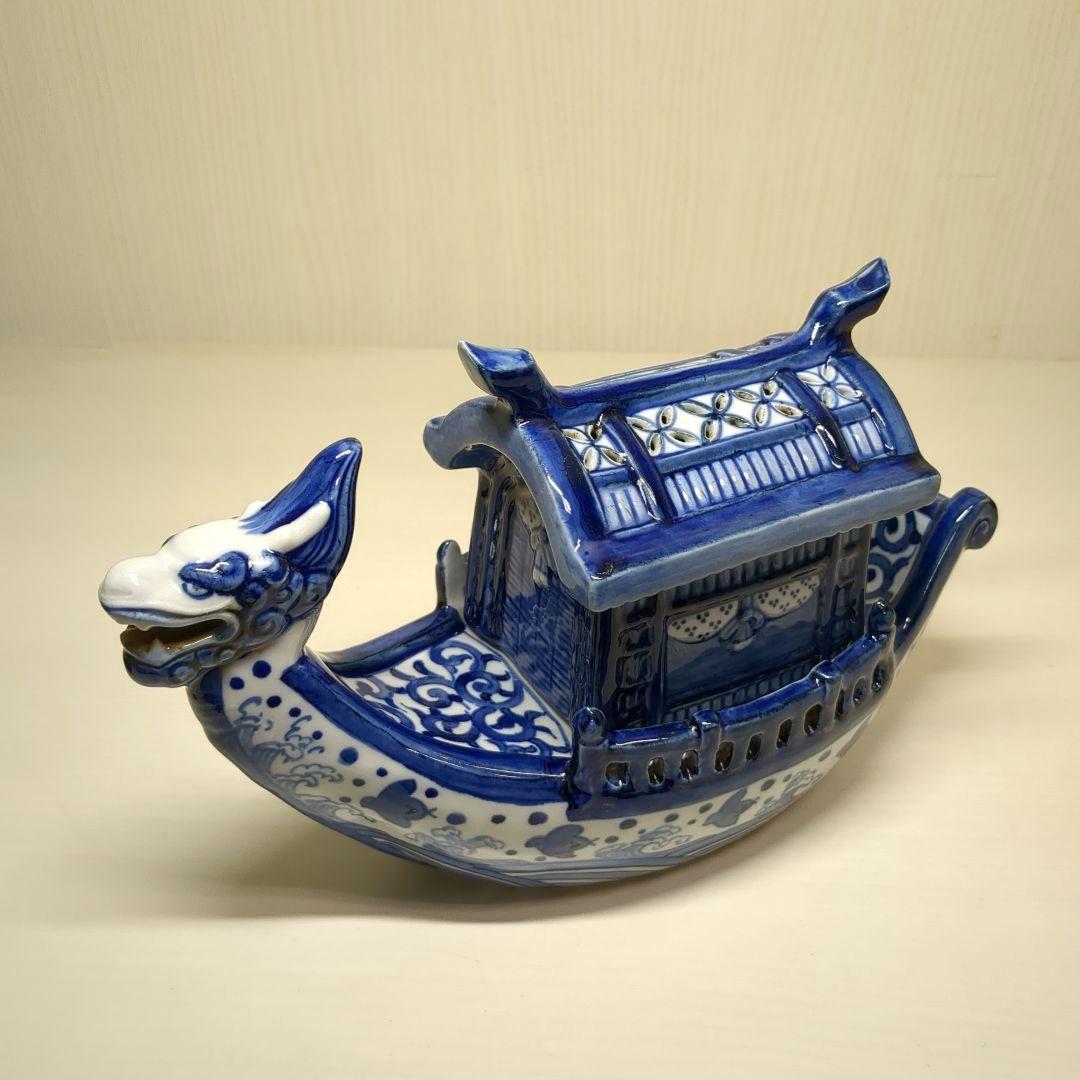 道八　高橋道八　龍船形　染付波千鳥文　香炉１個　骨董