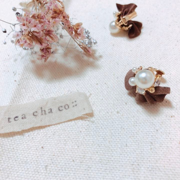 ブラウンパールパーティーイヤリング＊ビジューおしゃれ可愛いインスタ結婚式高見え