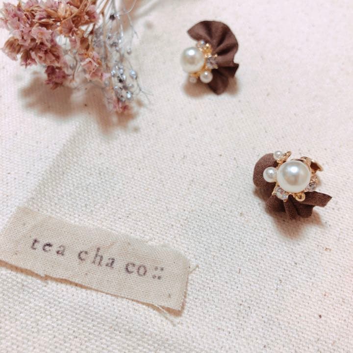 ブラウンパールパーティーイヤリング＊ビジューおしゃれ可愛いインスタ結婚式高見え