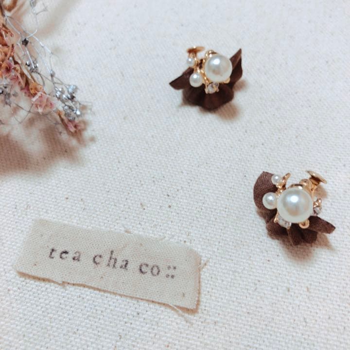 ブラウンパールパーティーイヤリング＊ビジューおしゃれ可愛いインスタ結婚式高見え