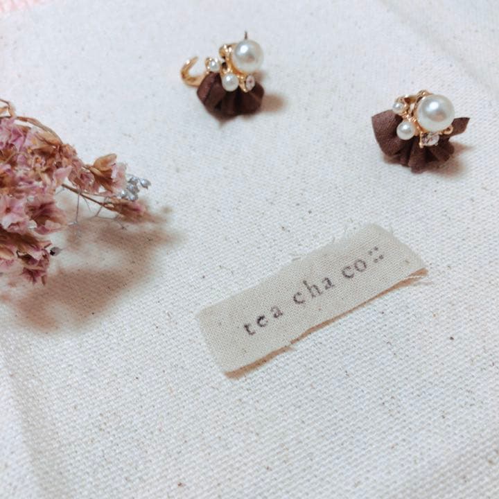 ブラウンパールパーティーイヤリング＊ビジューおしゃれ可愛いインスタ結婚式高見え