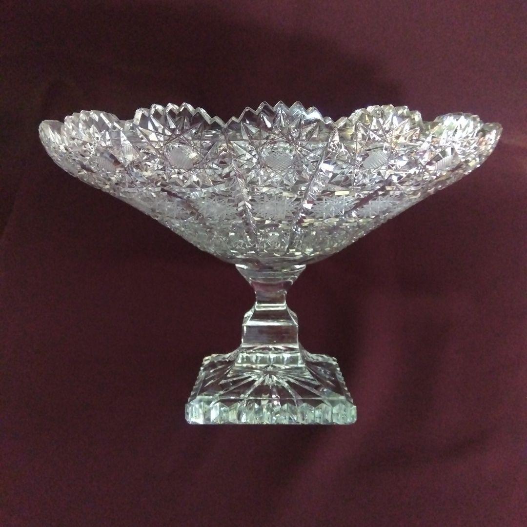 切子　コンポート皿　ガラス　アンティーク