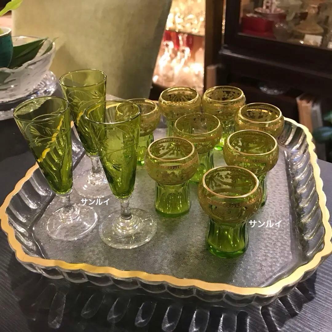 極稀少★素晴らしい♡オールドサンルイSt.Louis☆クリスタルトレイ波間模様★