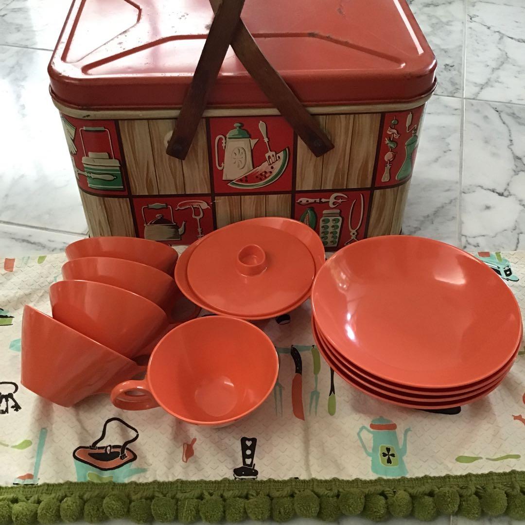 アメリカ ビンテージ メラミン カップ ＆ ボウル サーモンピンク