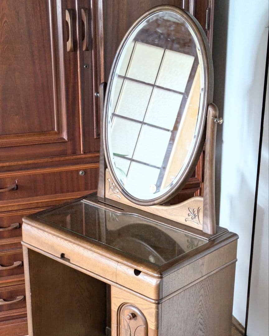 美品☆久和屋 ブローニュ ナラ無垢材 鏡台 ドレッサー ヴィンテージ 静岡県老舗