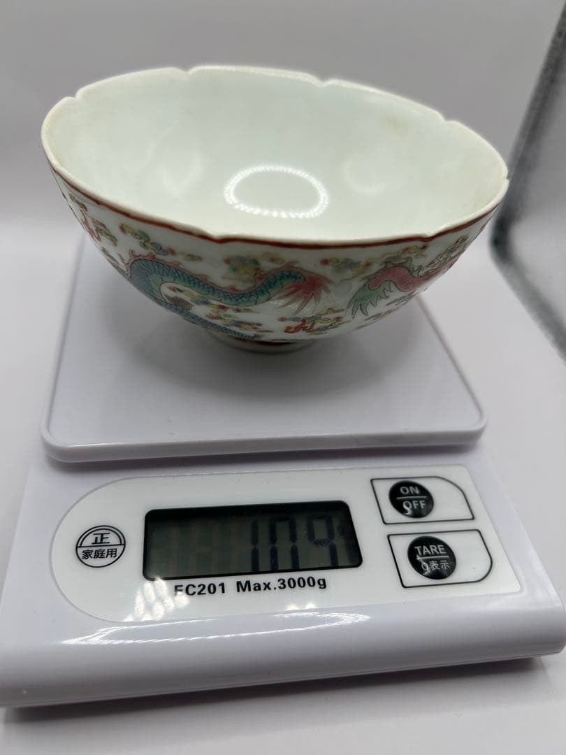 【中国古美術】大清雍正年製 銘 五彩双龍文 輪花碗 小鉢 煎茶道具 骨董