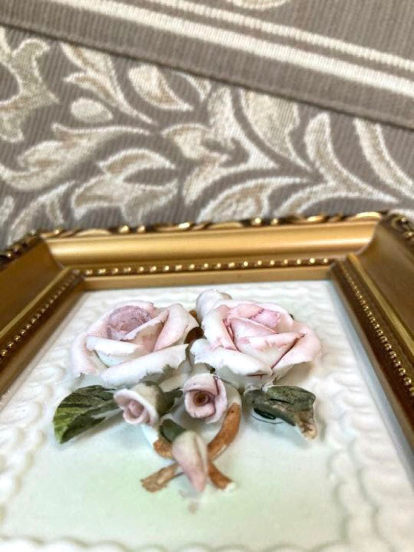 磁器薔薇　ゴールド額　アンティーク