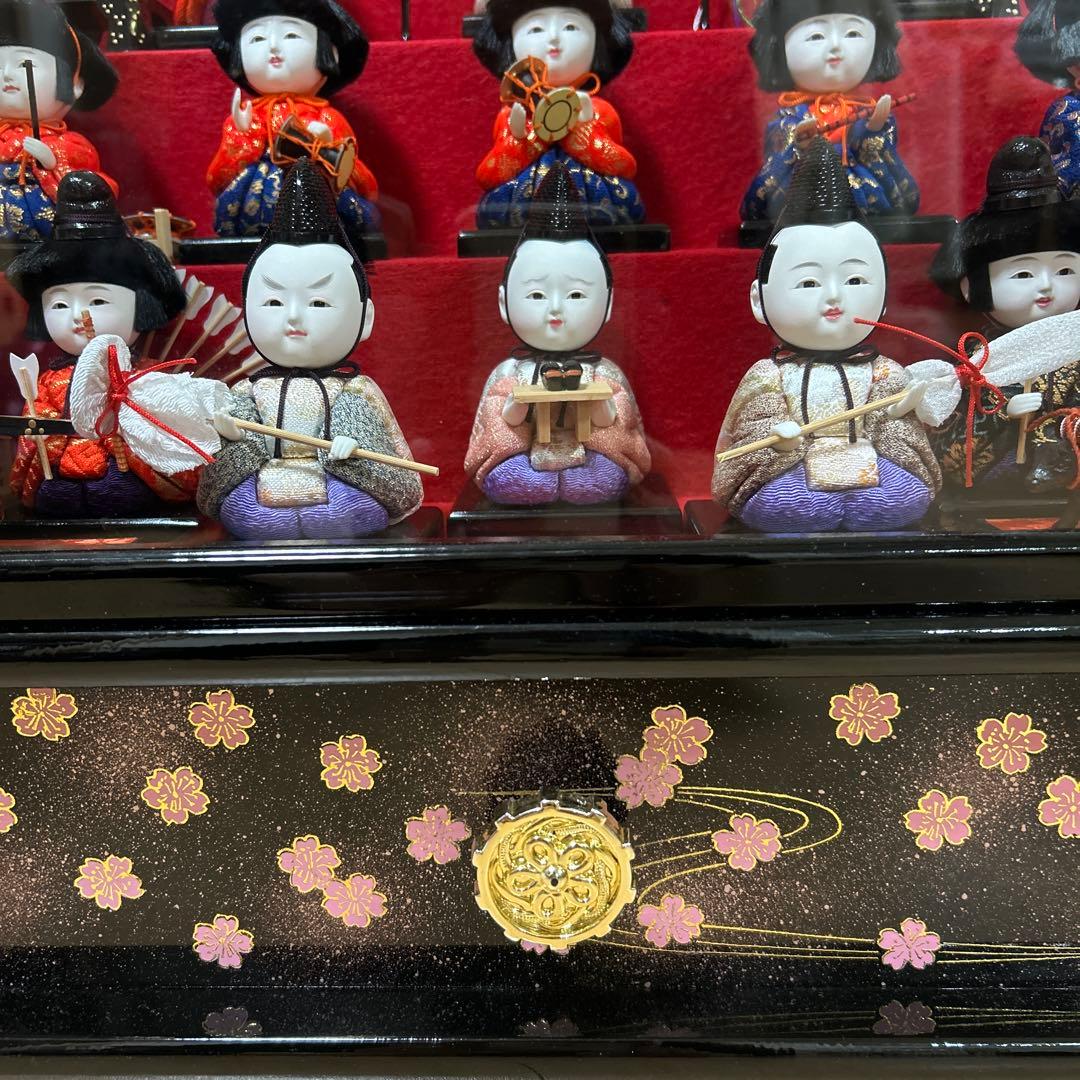 美品　オルゴール付き雛人形　ガラスケース入り　木目込