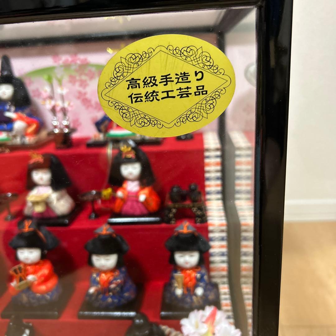 美品　オルゴール付き雛人形　ガラスケース入り　木目込