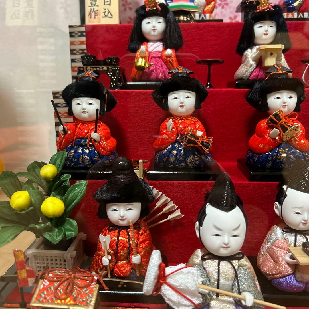 美品　オルゴール付き雛人形　ガラスケース入り　木目込