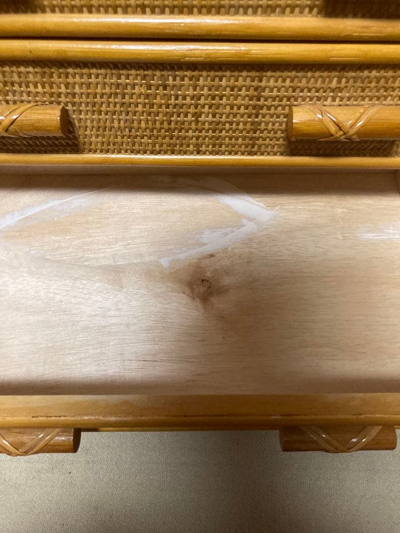 昭和レトロ　ラタン製チェスト 5段6引き出し ナチュラルウッド　美品