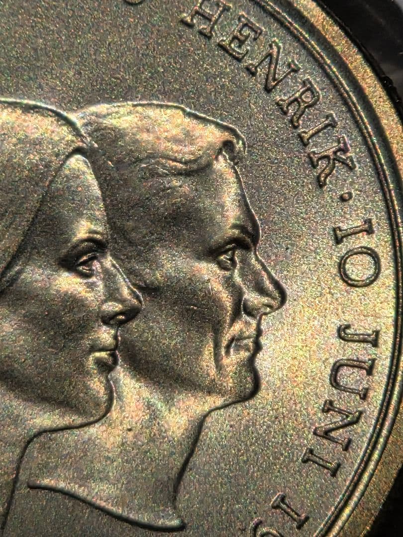 デンマーク王国　マルグレーテ&ヘンリック結婚記念　10 クローナー銀貨　1967