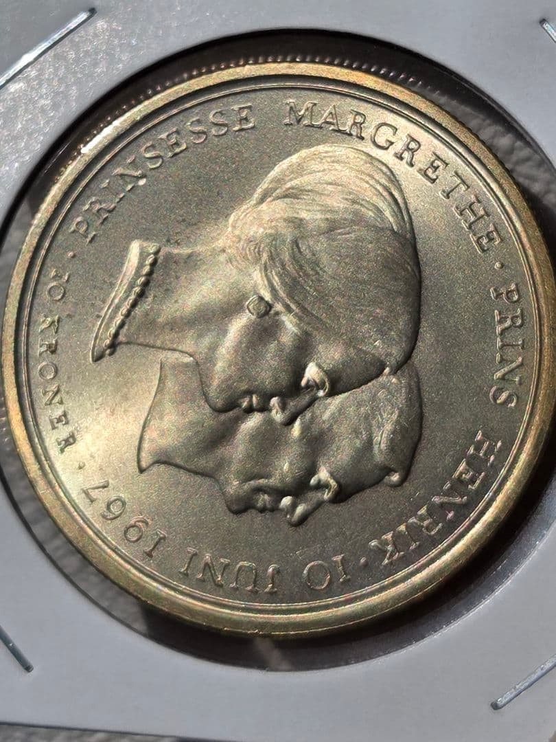 デンマーク王国　マルグレーテ&ヘンリック結婚記念　10 クローナー銀貨　1967
