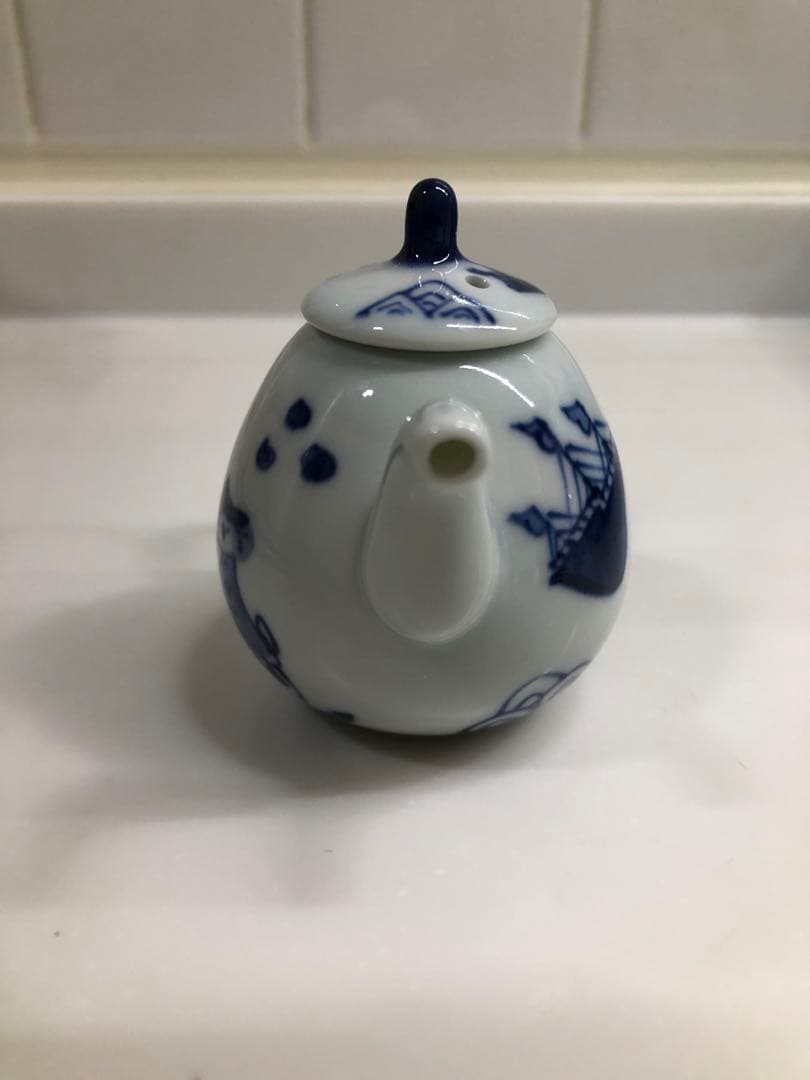 有田焼 しん窯 青花 手描き 染付 南蛮人と船　2点セット