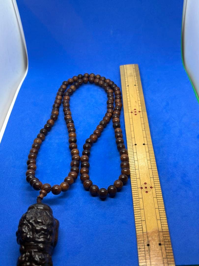 極美品 海南黄花梨 降魔杵彫刻ペンダント8mm約80cmのネックレス付き5531