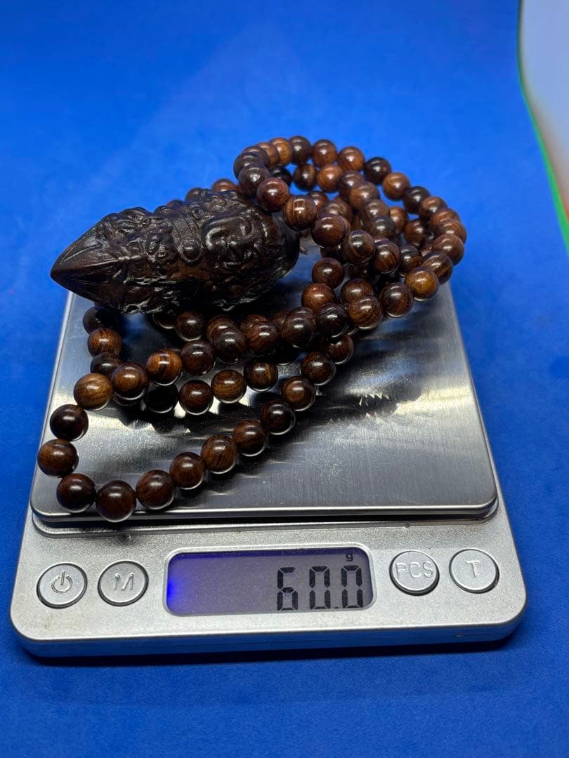 極美品 海南黄花梨 降魔杵彫刻ペンダント8mm約80cmのネックレス付き5531