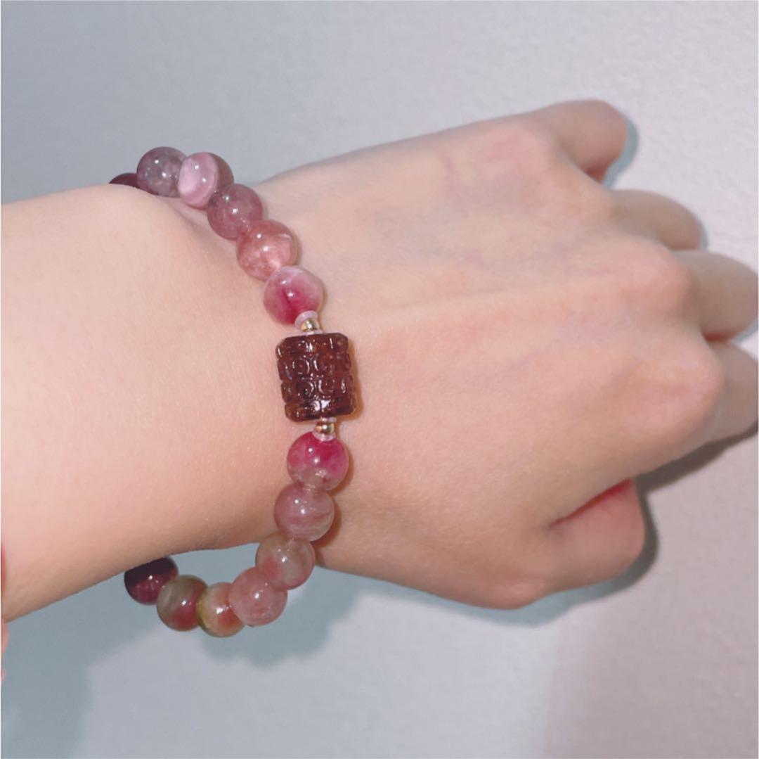 ルベライト マニ車 と バイカラートルマリン キャッツ ブレスレット ♡ 高品質