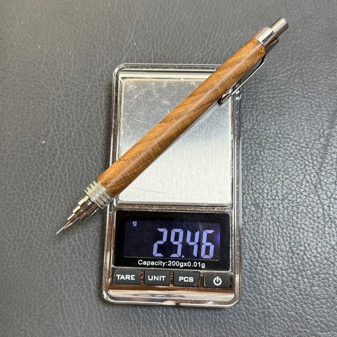 176エンジュ　木製シャーペン　最強低重心ローレット　ステンレス　溝つき