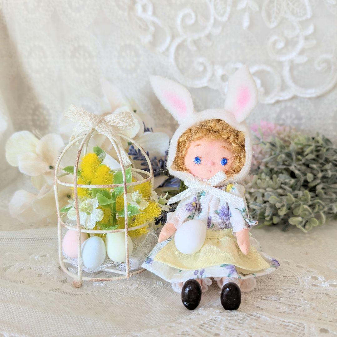 №13＊樹脂粘土人形＊創作人形＊イースターうさぎドール＊ドールハウス