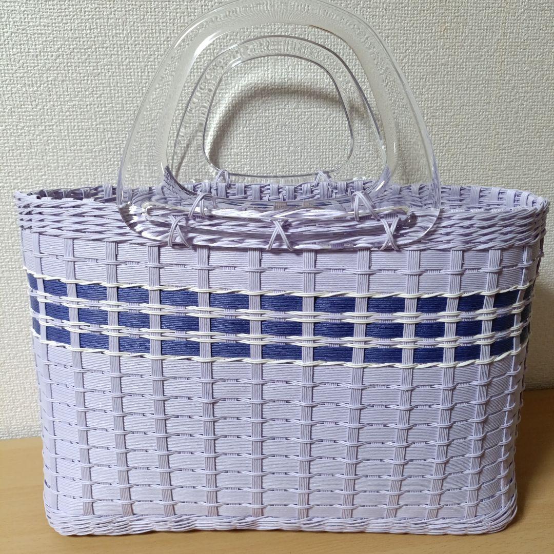 エコクラフト　ラベンダー　編み込み　かごバッグ　大きめ