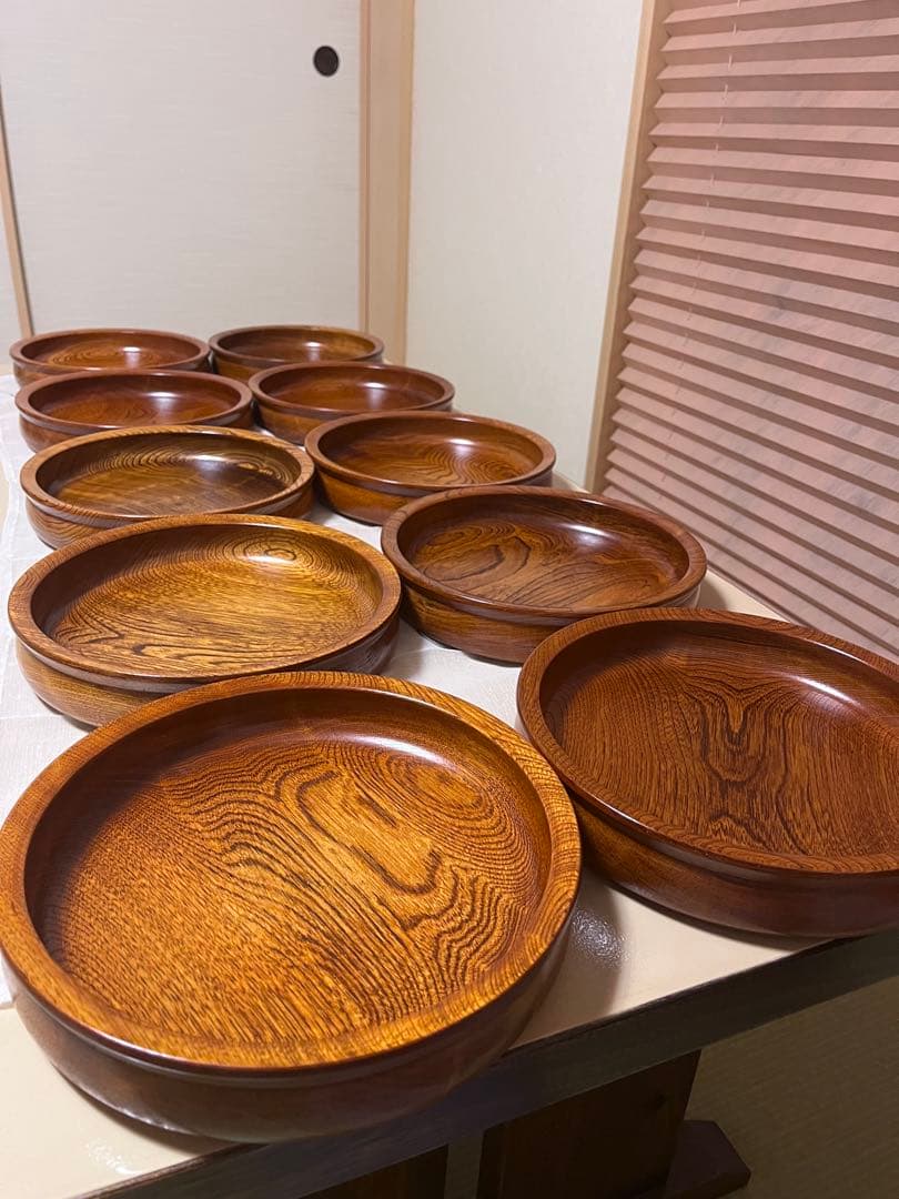 本漆し塗り（日本製）木製cafe丸皿 約24cm カレー皿 菓子皿✴︎10枚セッ