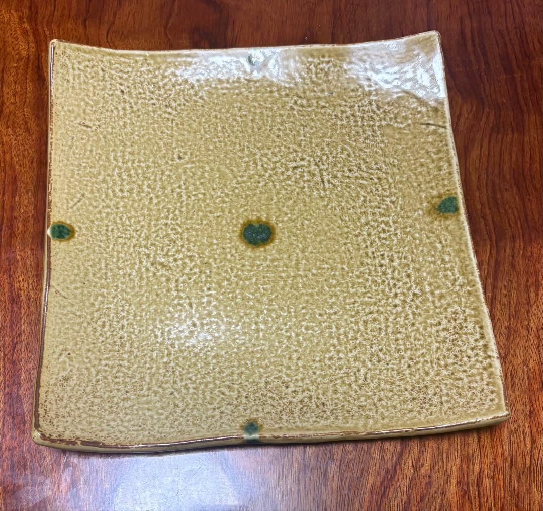 【未使用】長曽元窯_赤津焼_黄瀬戸_角大皿_加藤捷