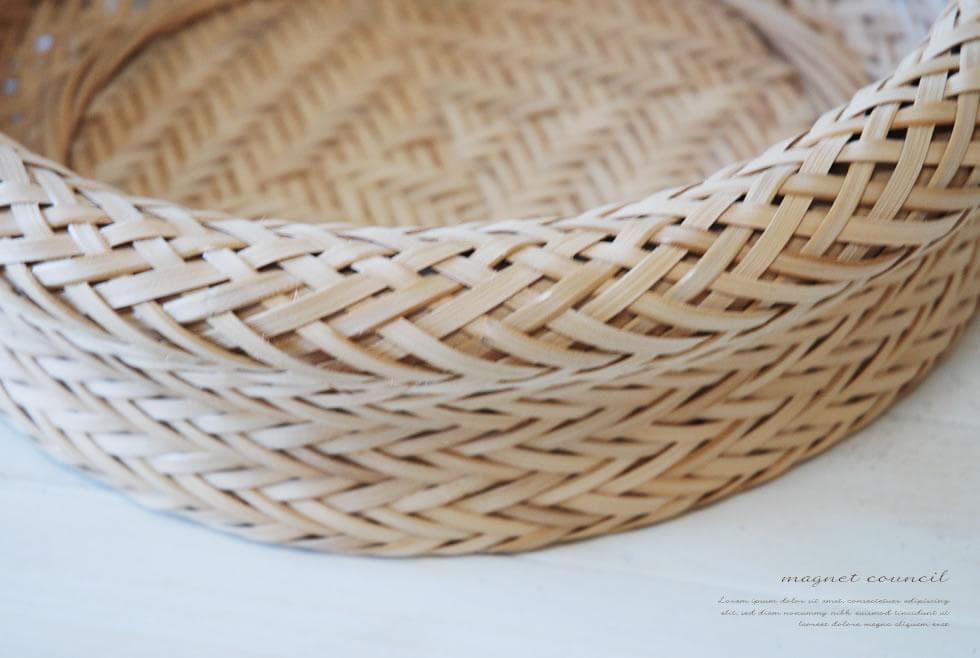 ハンドメイド　籐作家作品　奨励賞受賞作品　二重輪口盛りかご