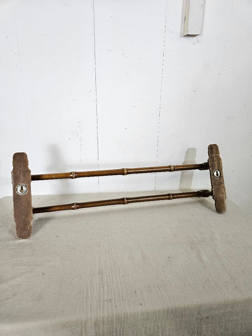 フランス アンティーク 木製 2連 タオルハンガー バンブーモチーフ ウッド