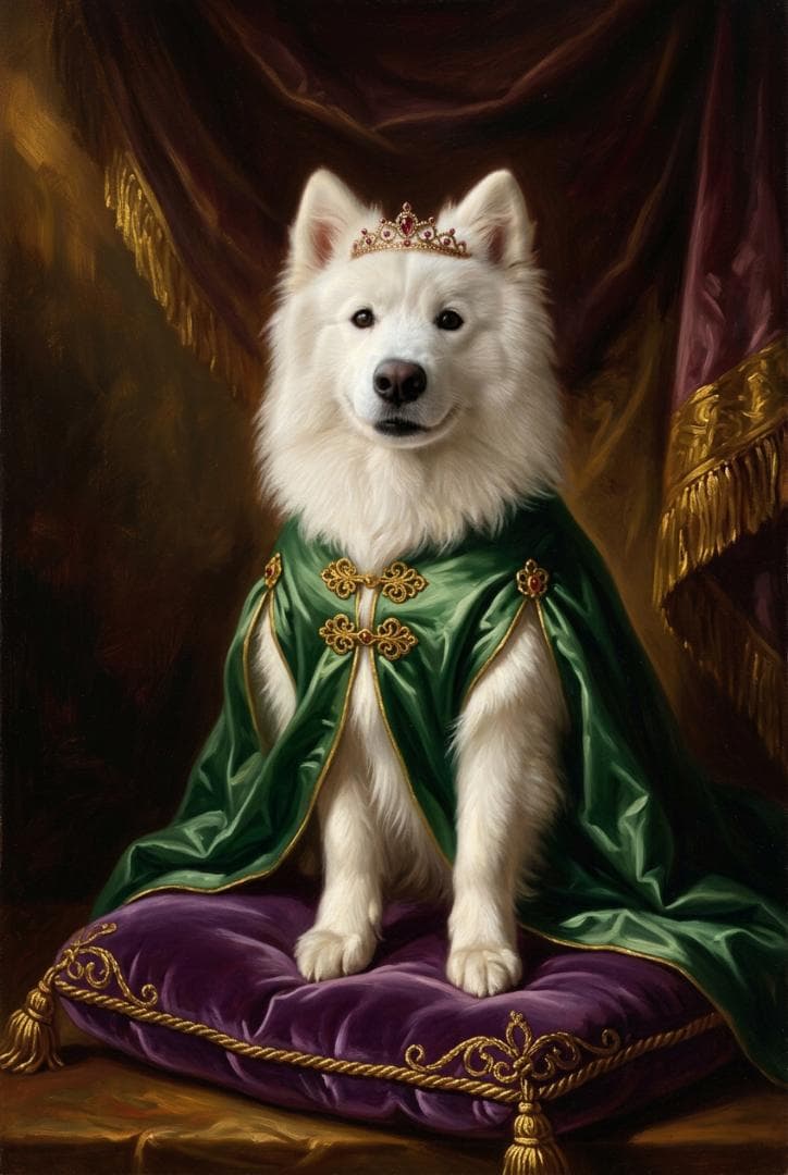 犬（サモエド）のルネサンス風肖像画 油絵風アートA3額装インテリア壁掛け