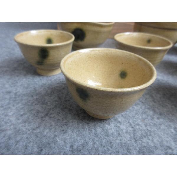 林虎男黄瀬戸煎茶器揃え共箱附き [B28586]