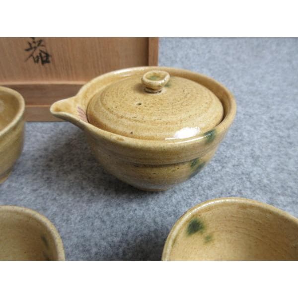 林虎男黄瀬戸煎茶器揃え共箱附き [B28586]