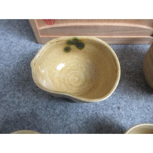 林虎男黄瀬戸煎茶器揃え共箱附き [B28586]