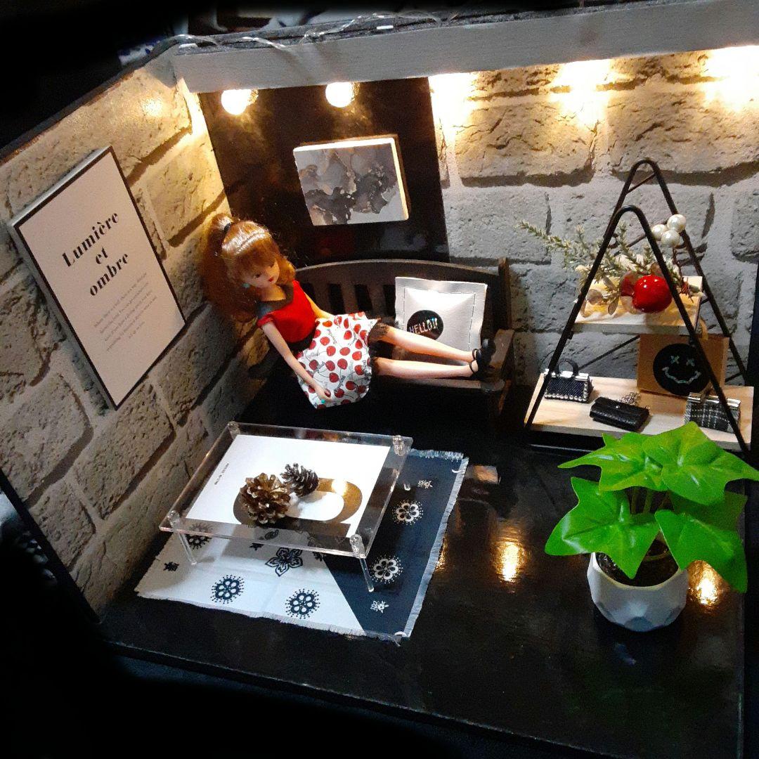 SALE 2Wayブラックモダン メンズドールハウス ミニチュア背景ボード