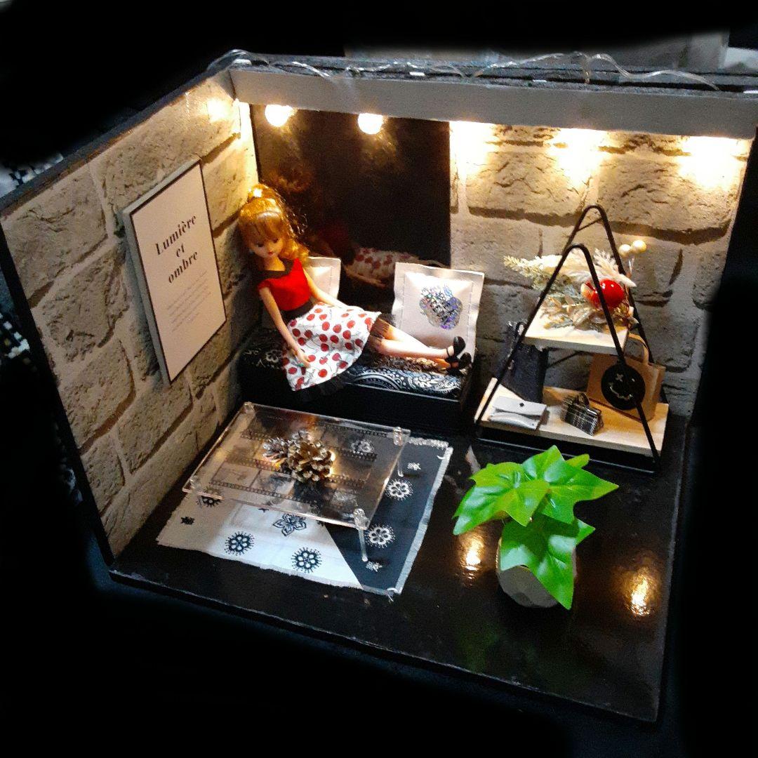 SALE 2Wayブラックモダン メンズドールハウス ミニチュア背景ボード