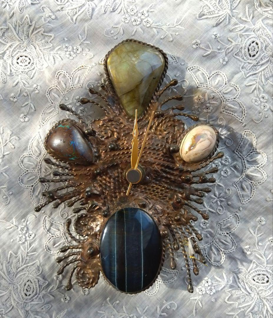 ♥天然石（宝石）掛け時計　ラブラドライト、オパール（2）オークアイ（鷹目石）