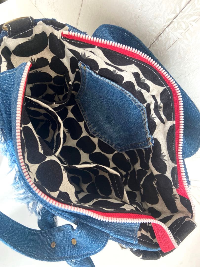 デニムリメイクバッグS レースデニム×クマ