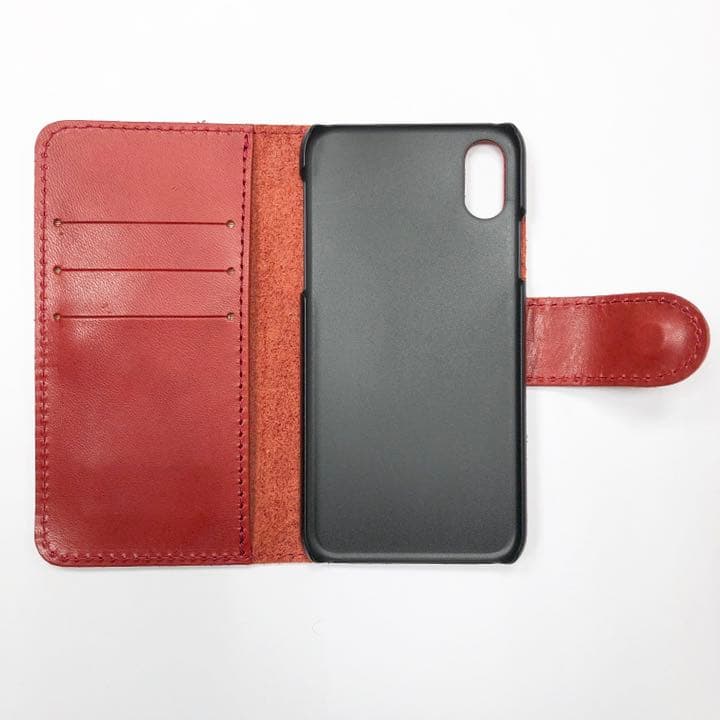 【新品 未使用 日本製】栃木レザー iPhone X 手帳型ケース アカ