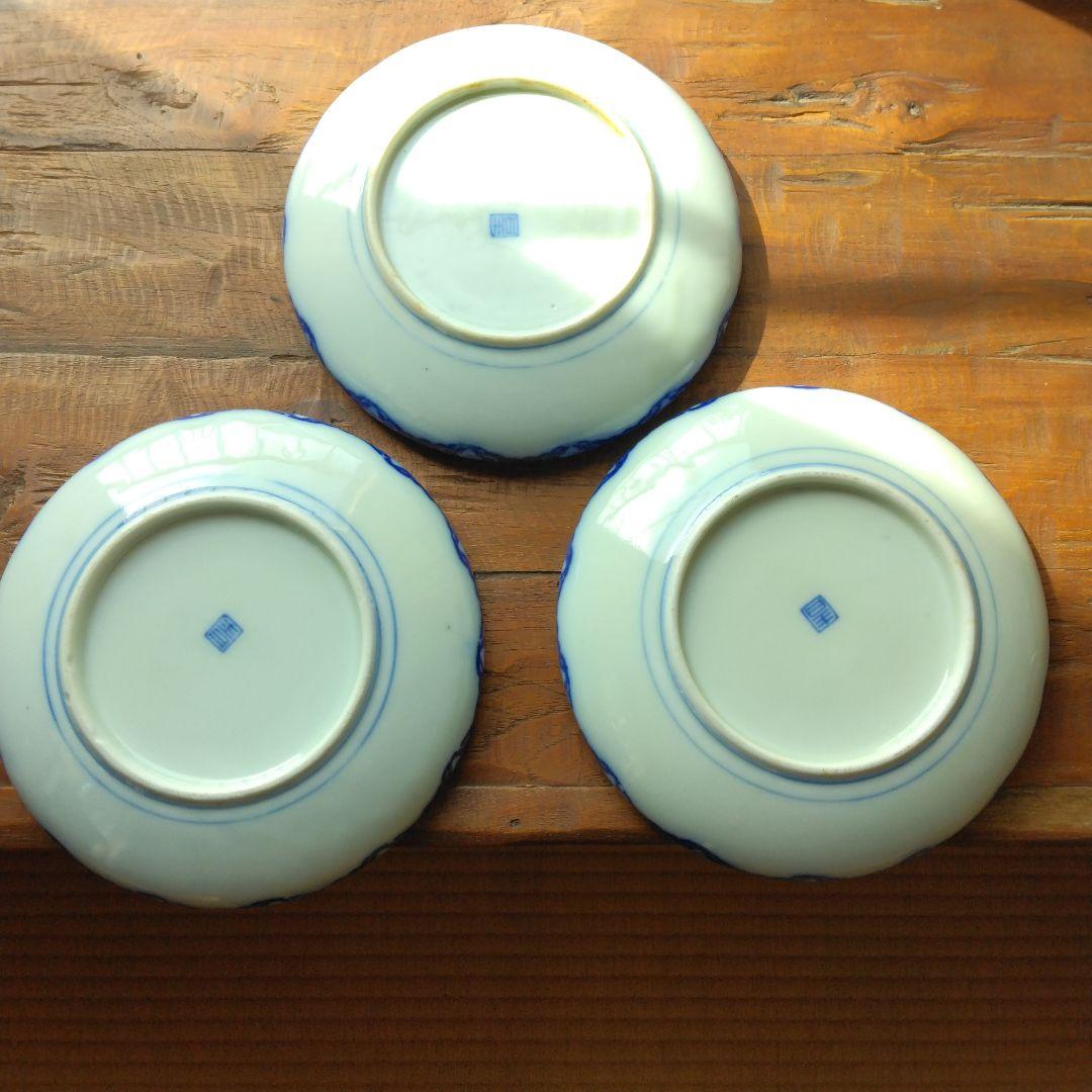 古伊万里 染付 丸皿 盛鉢 18㎝ 3枚セット 花柄 アンティーク 骨董 工芸品