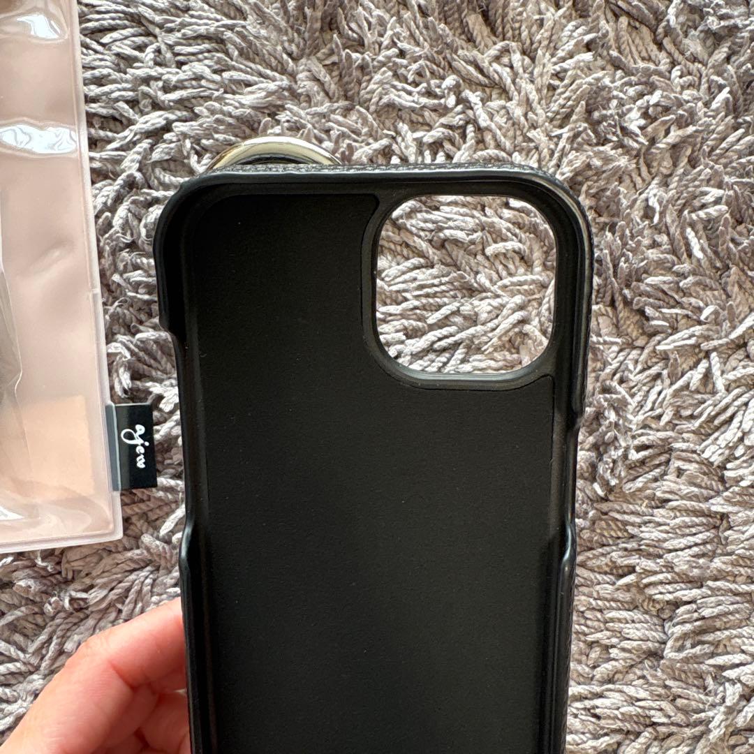 ajew iPhone 15用 ブラックレザーケース