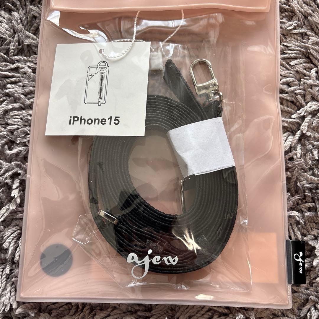 ajew iPhone 15用 ブラックレザーケース