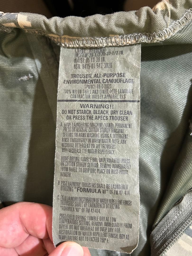 米軍実物 APECS ABU ゴアテックス パーカ＆トラウザーズ セット