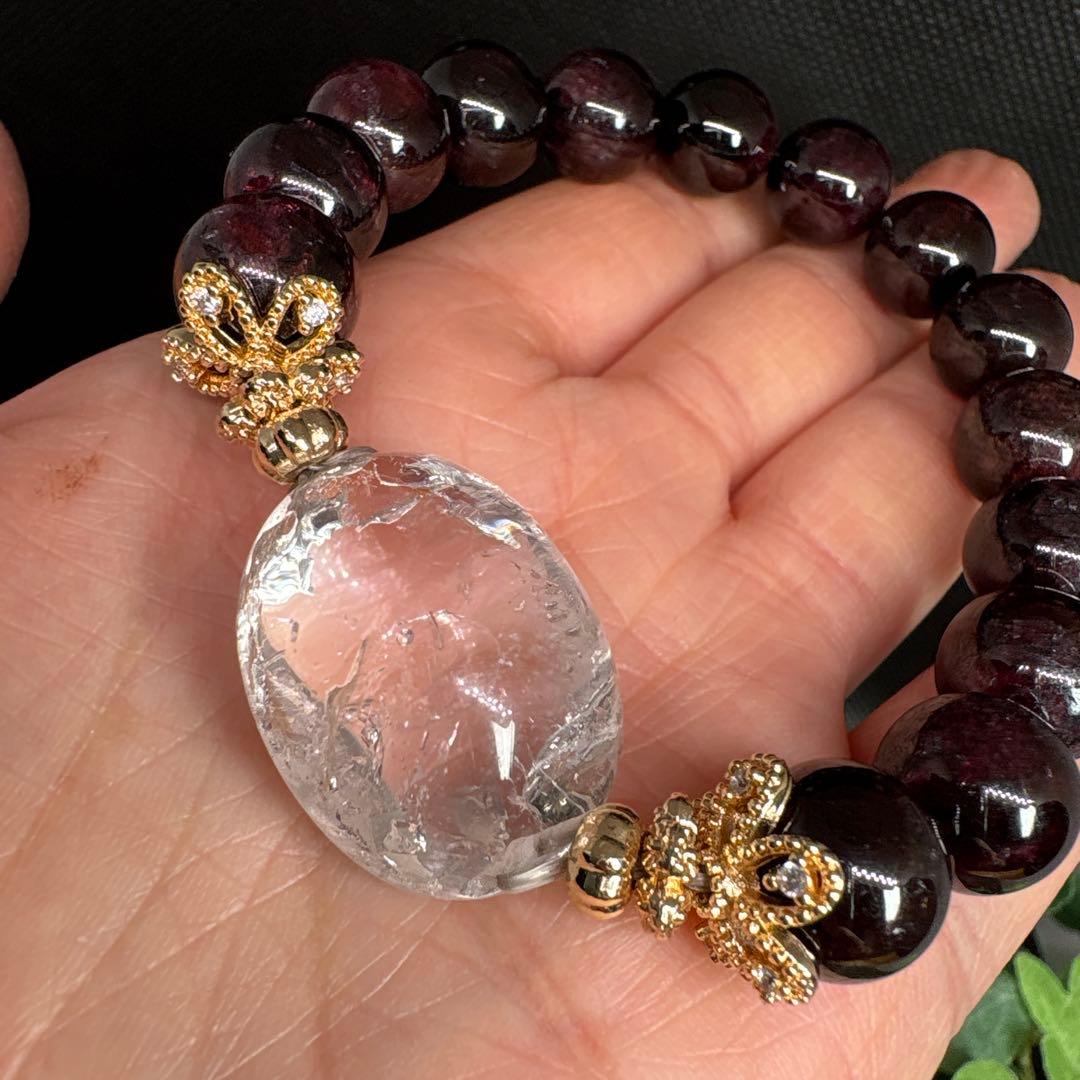 水入り水晶　ガーネット　ブレスレット
