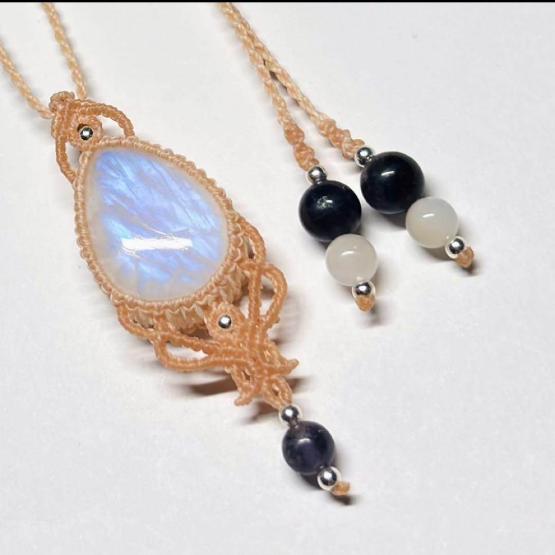 #2231 ♡ブルームーンストーン&アイオライト天然石♡マクラメネックレス