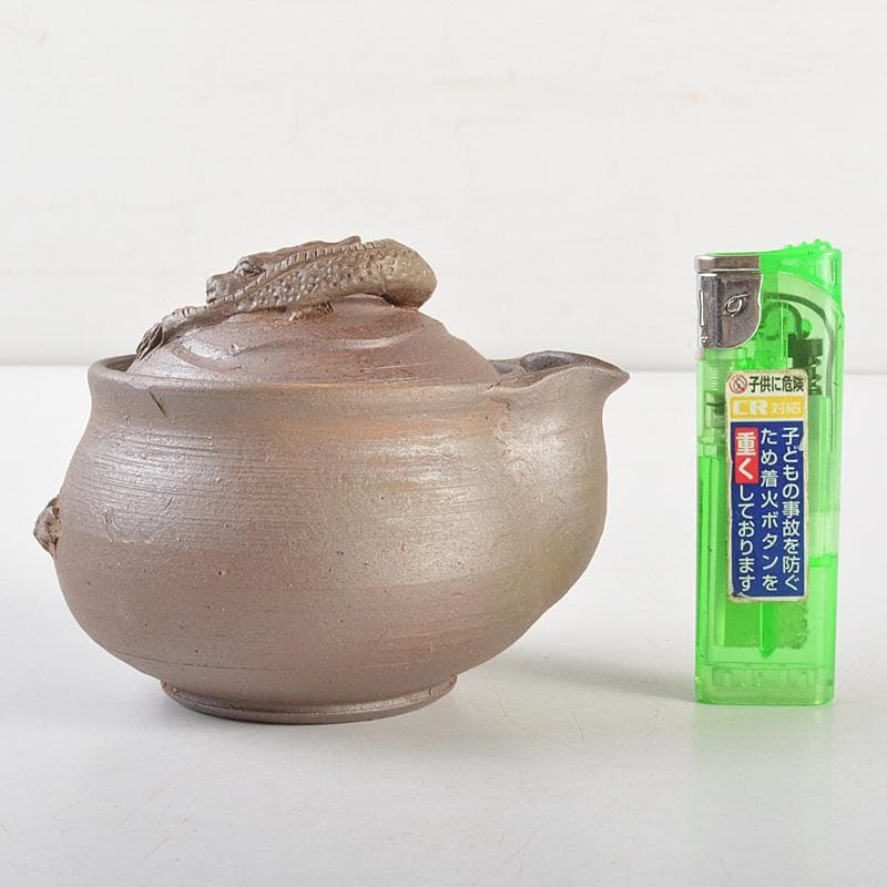 煎茶道具　備前焼　緒方一輝作　宝瓶　共布共箱　M　R7490