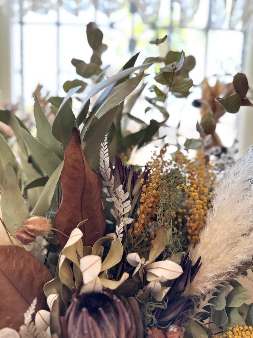 sale❗️＊プロテアとミモザのスワッグ＊ワイルドフラワー　76㌢　超特大❗️