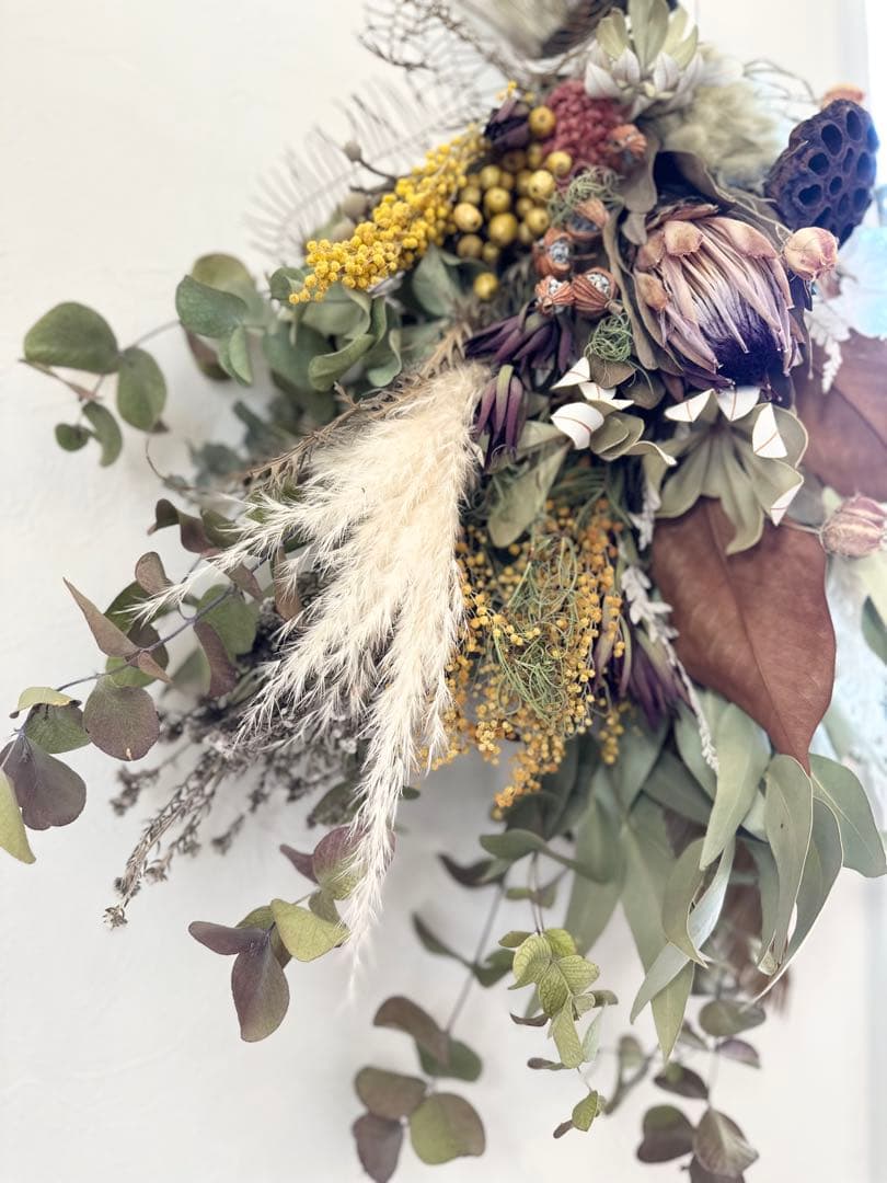 sale❗️＊プロテアとミモザのスワッグ＊ワイルドフラワー　76㌢　超特大❗️